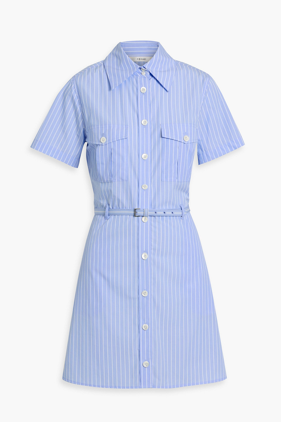 Frame The Striped Safari Cotton-poplin Mini Shirt Dress In Blue