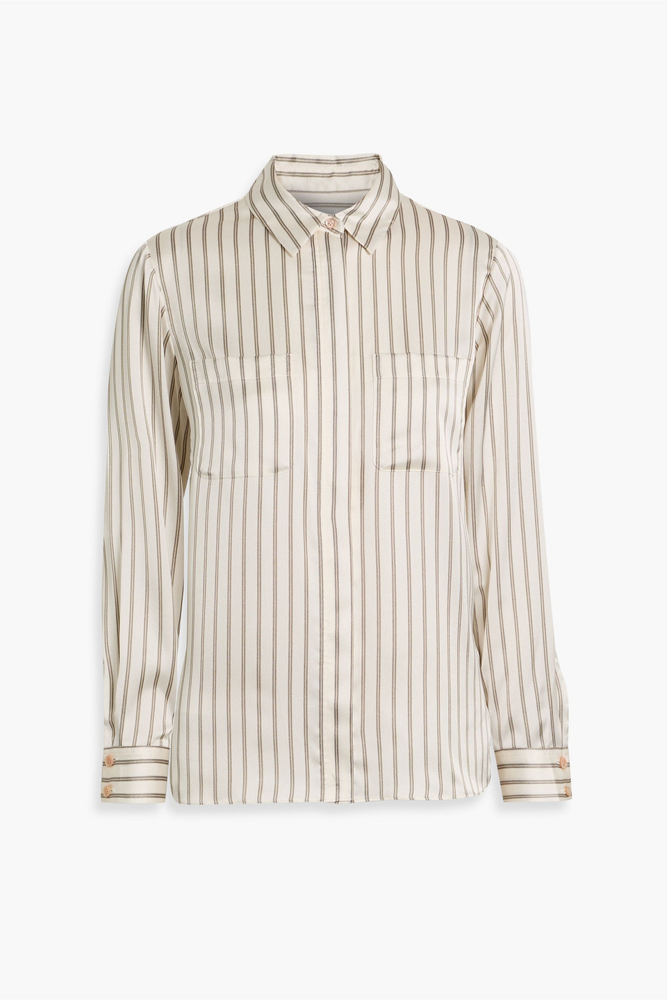 Frame Slim Pocket Striped Satin Shirt In Metallic