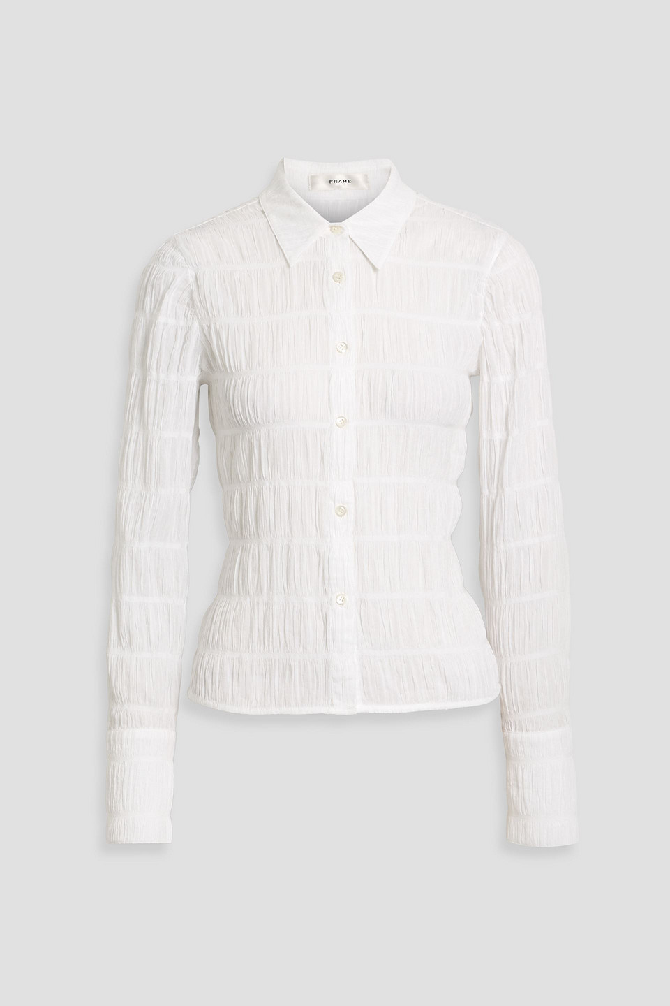 frame - the smocked cotton-blend gauze shirt - white - xs