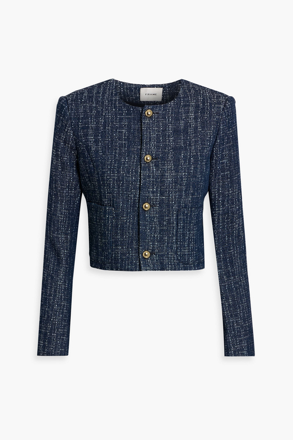 Frame Cropped Cotton-tweed Jacket In Blue