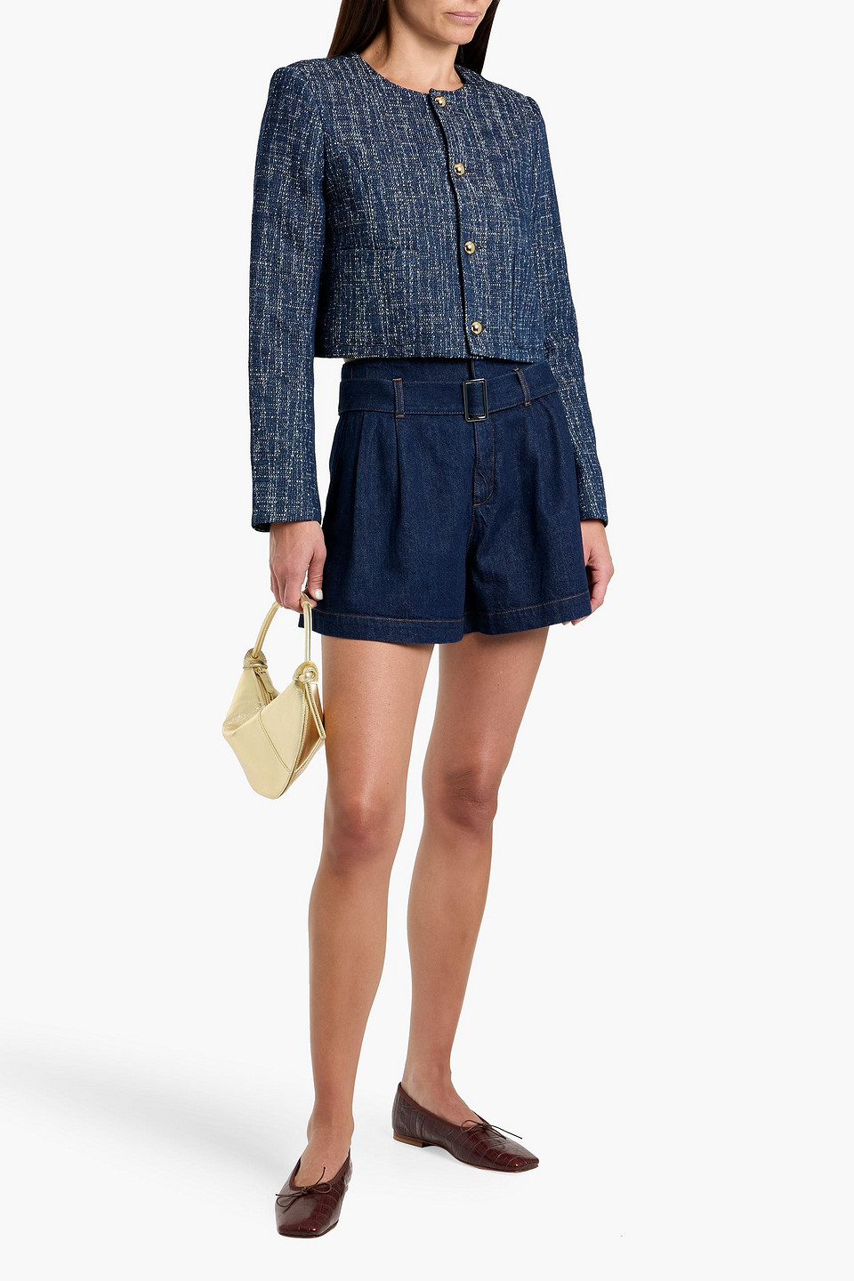  Frame - Cropped Jacke Aus Baumwoll-tweed - Blau - Xl 