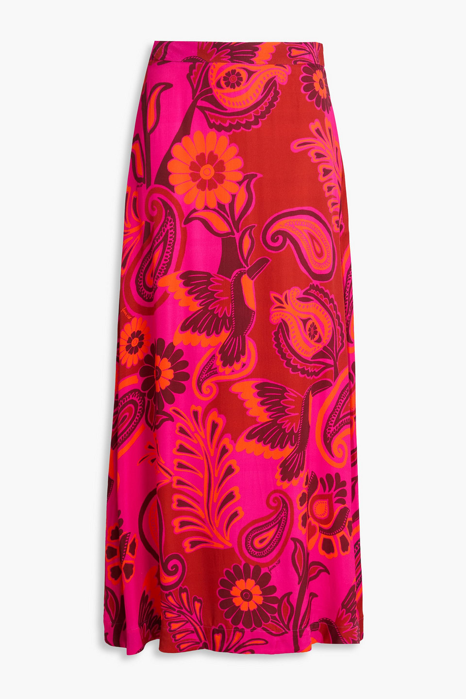 farm rio - printed satin maxi skirt - pink - m