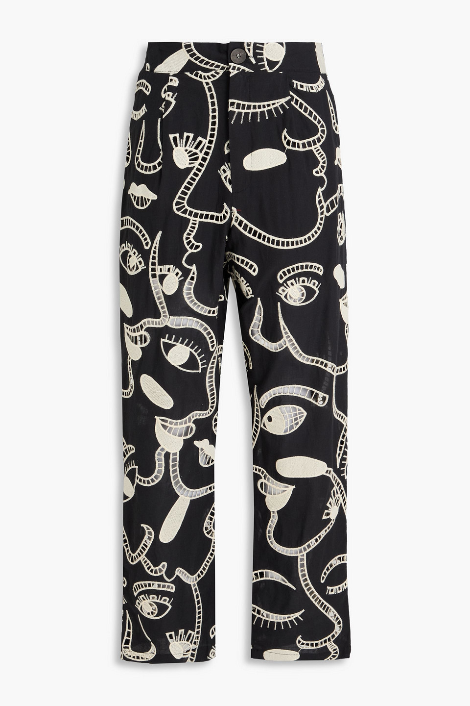 Farm Rio Embroidered Cotton-poplin Straight-leg Pants In Multi