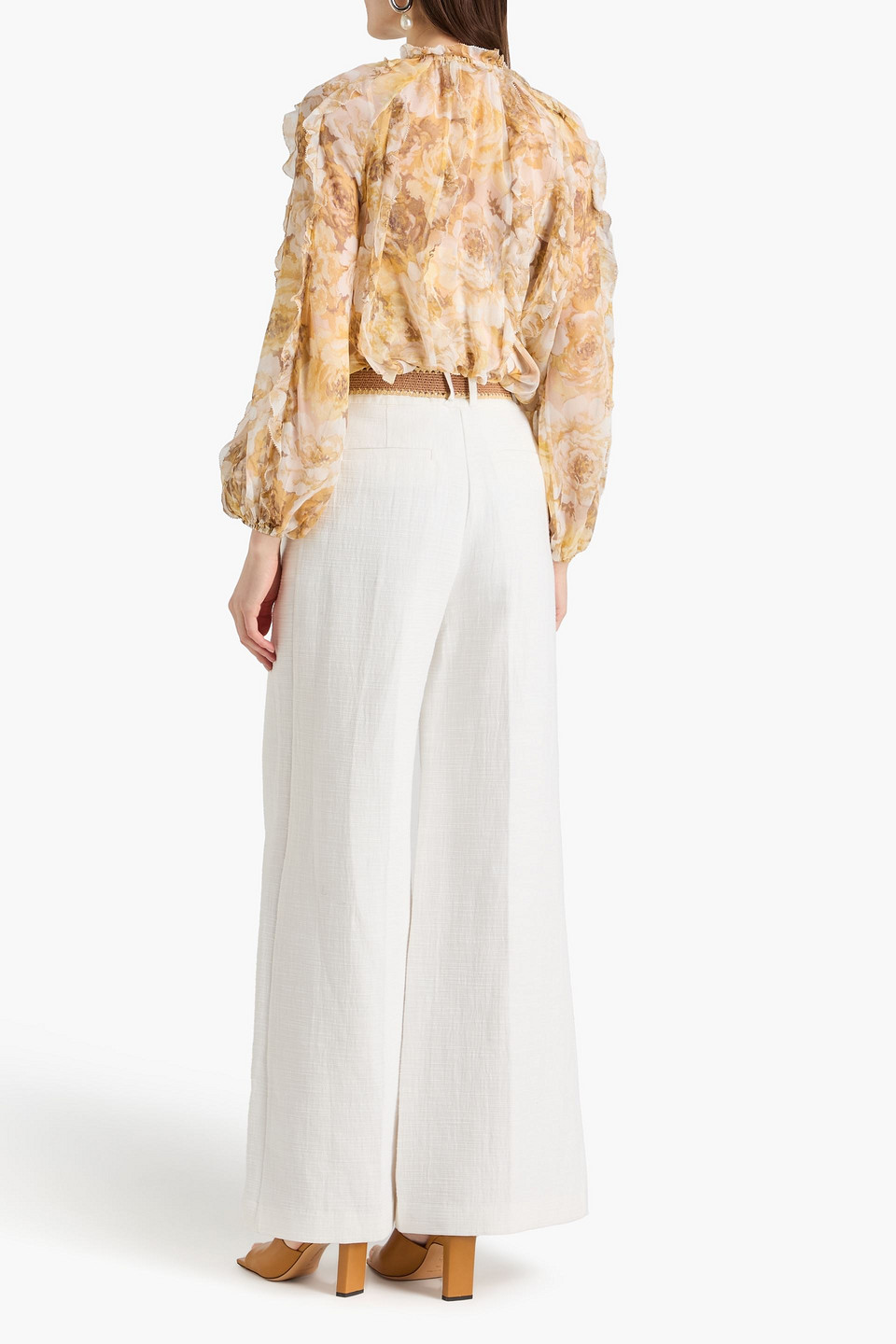  Zimmermann - Ruffled Floral-print Georgette Blouse - Yellow - 0 