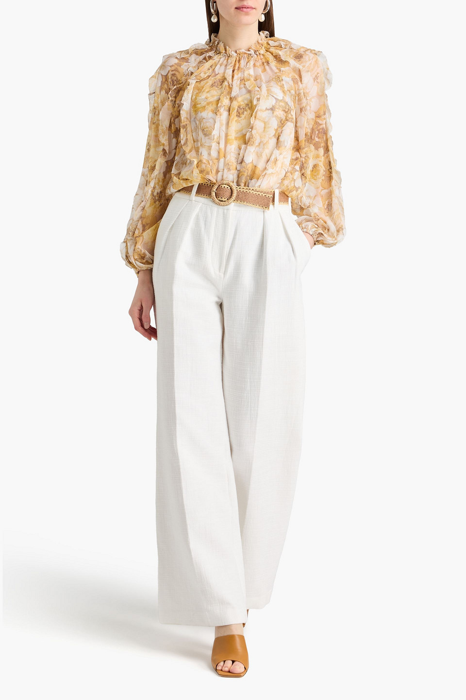  Zimmermann - Ruffled Floral-print Georgette Blouse - Yellow - 0 