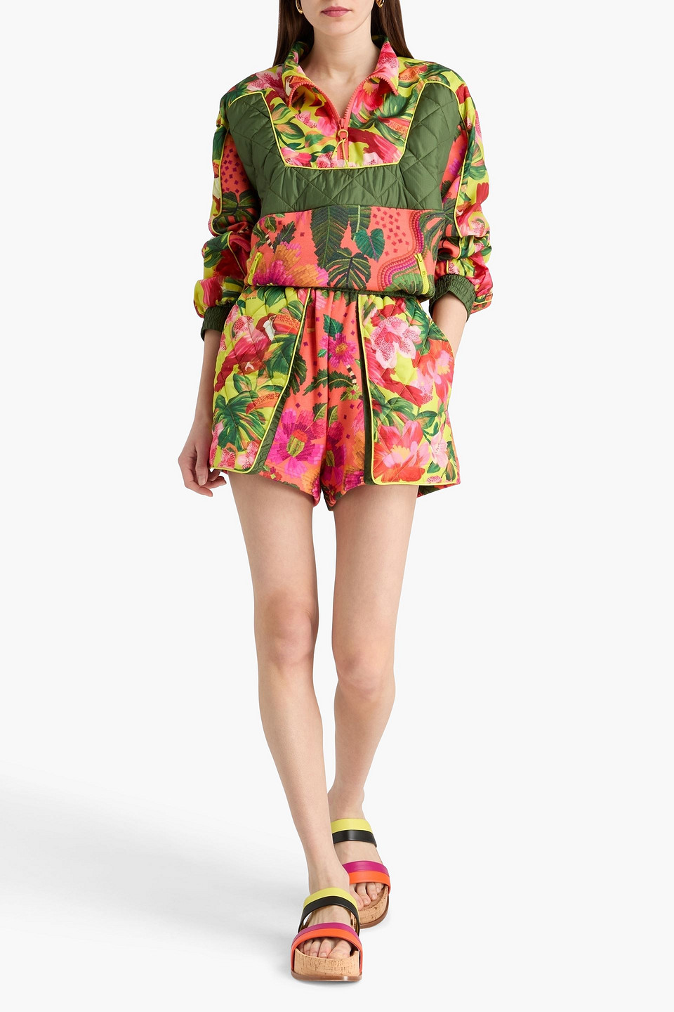  Farm Rio - Printed Fleece Shorts - Orange - M 