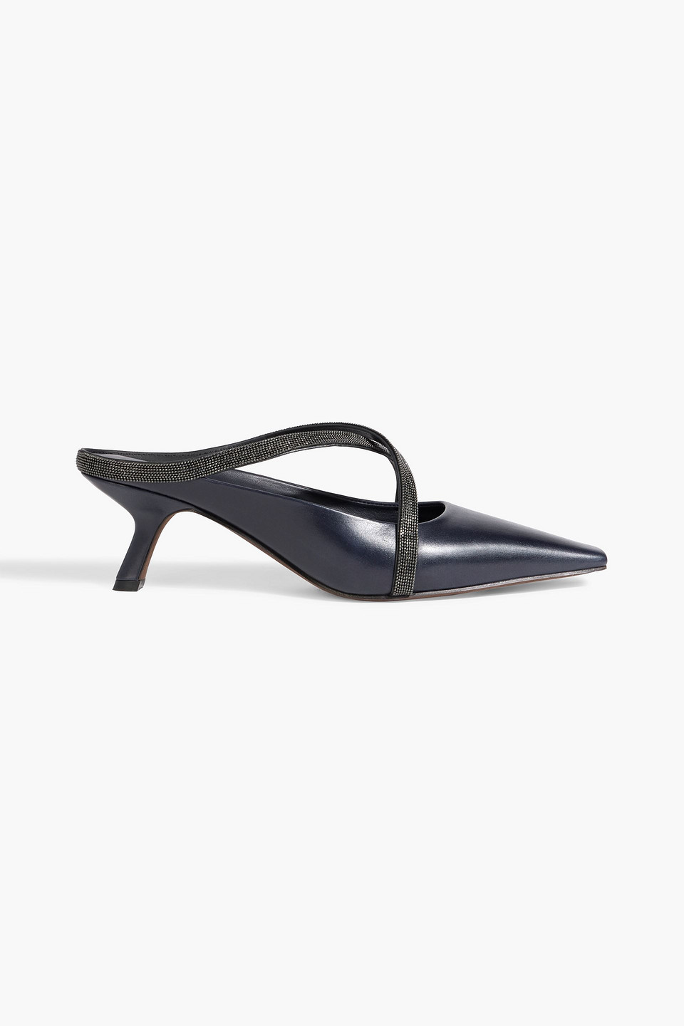 Brunello Cucinelli Bead-embellished Leather Mules In Black
