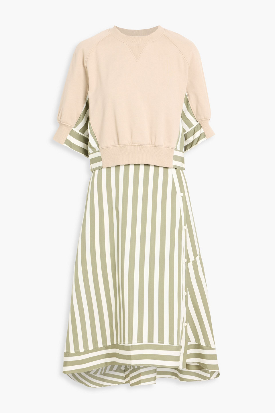 3.1 phillip lim - layered french terry and striped cotton-poplin midi dress - neutral - l