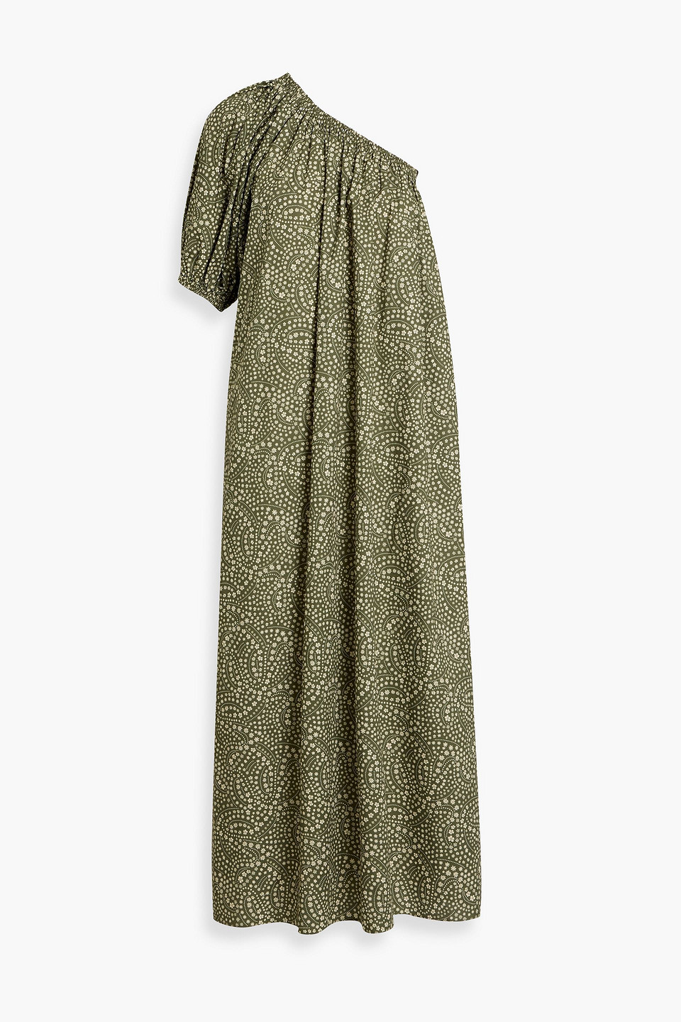 Matteau One-shoulder Floral-print Cotton-poplin Maxi Dress In Green