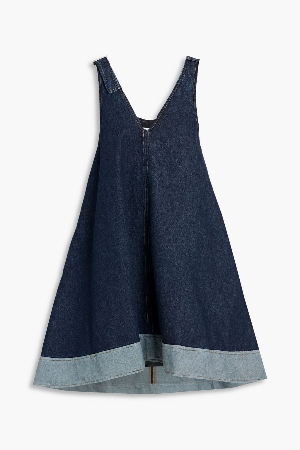 slim fit dress slacks Self-Portrait Denim Flared Frill Mini Dress main image 1