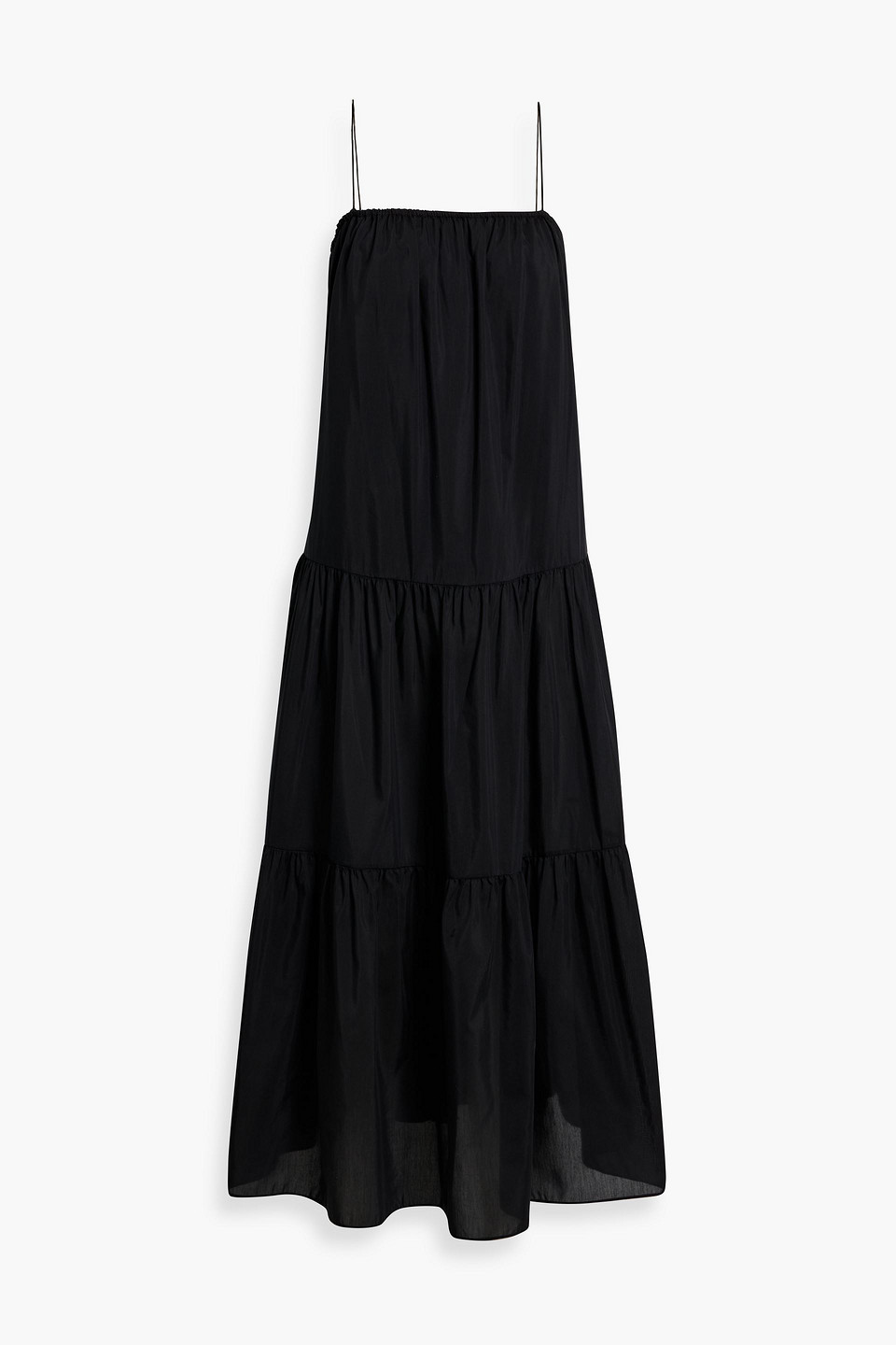 matteau - tiered cotton and silk-blend maxi dress - black - 1