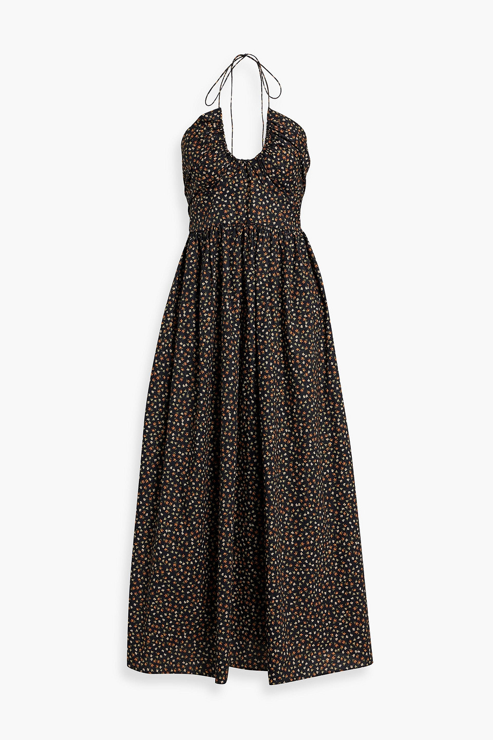 Matteau Floral-print Cotton-poplin Halterneck Maxi Dress In Black