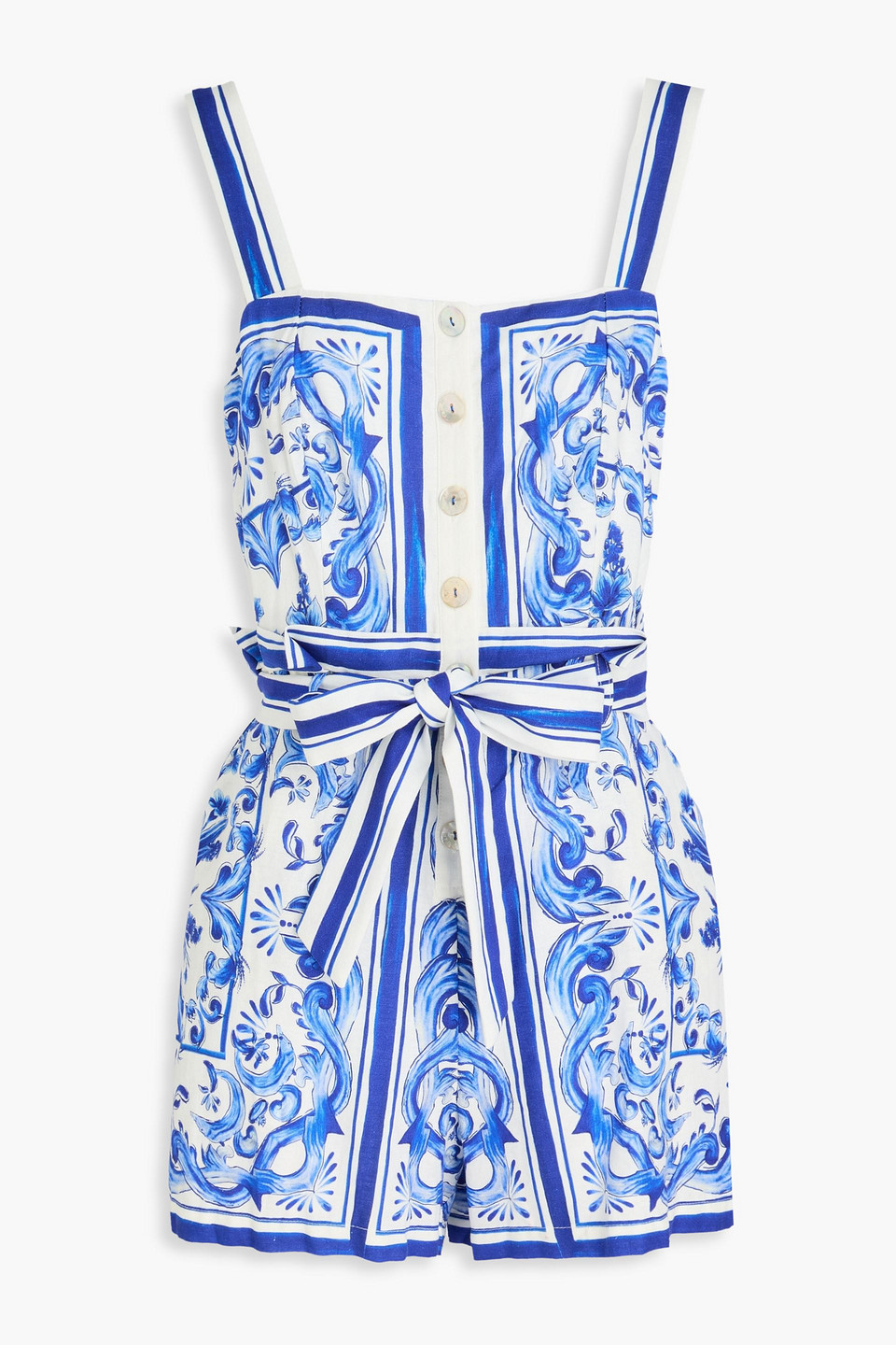 Farm Rio Printed Tencel™ Lyocell-blend Playsuit In Blue