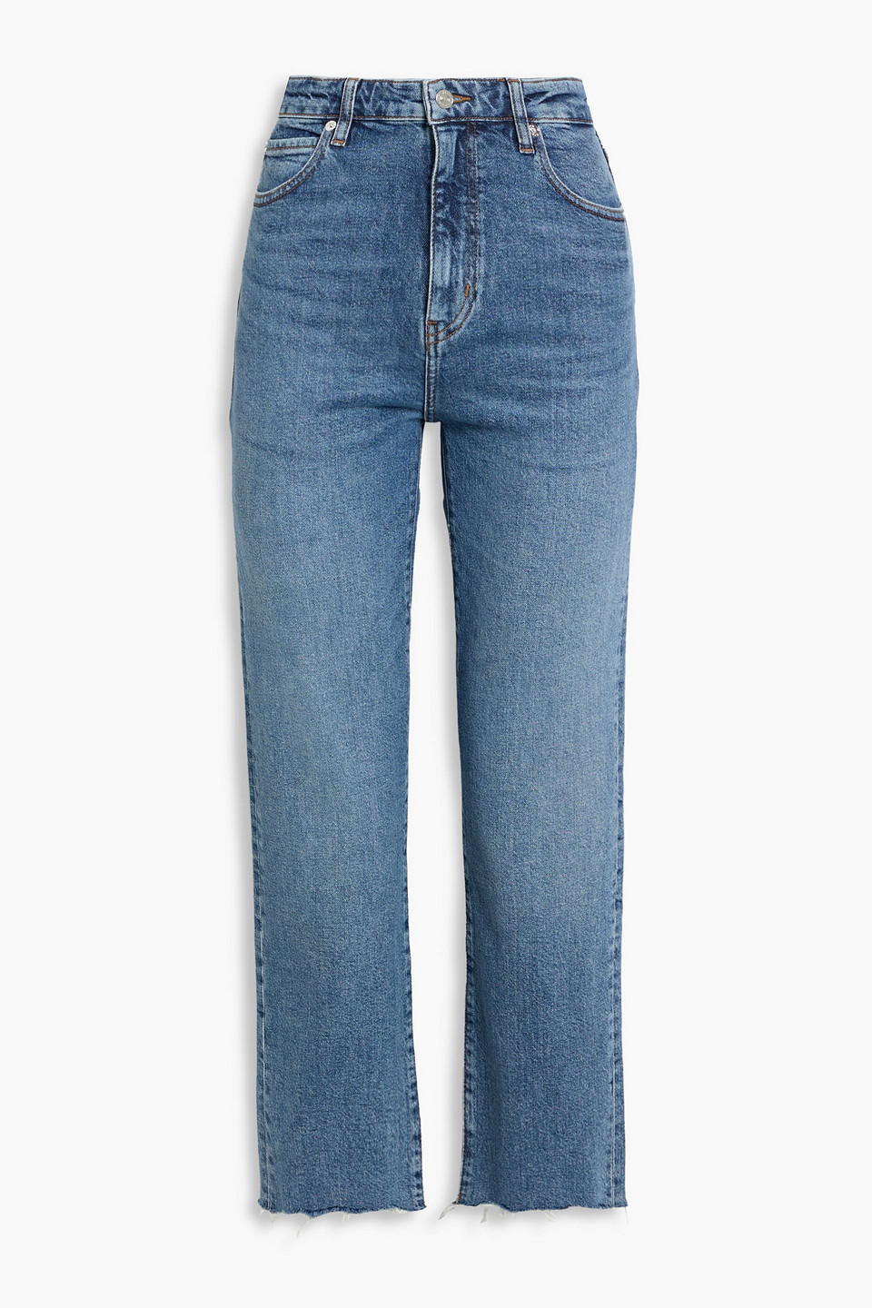 Frame The Ruler Cropped High-rise Straight-leg Jeans In Blue