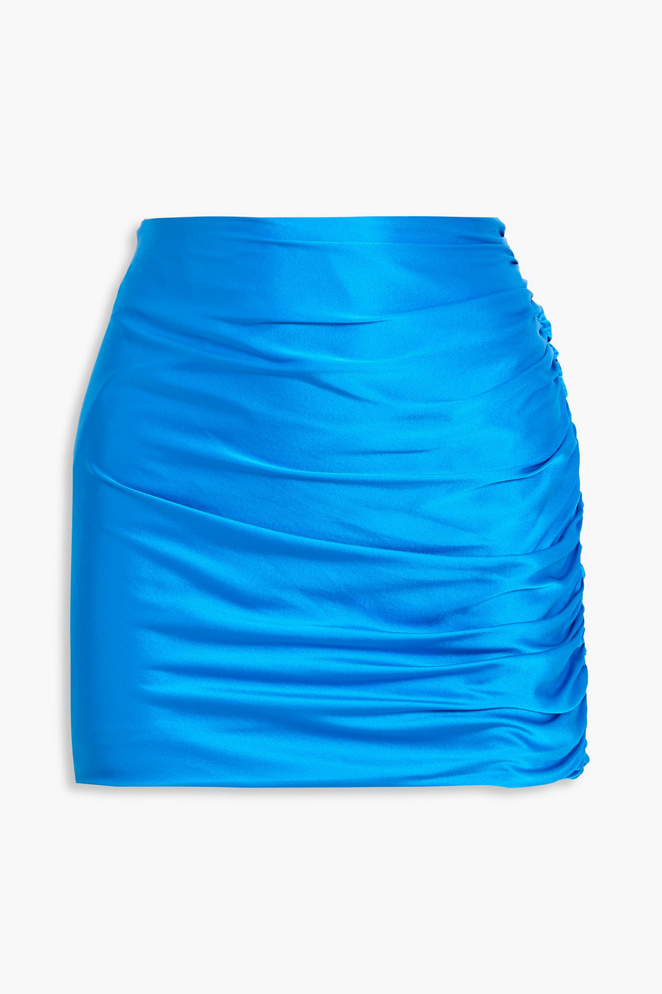The Sei Ruched Silk-satin Mini Skirt In Blue