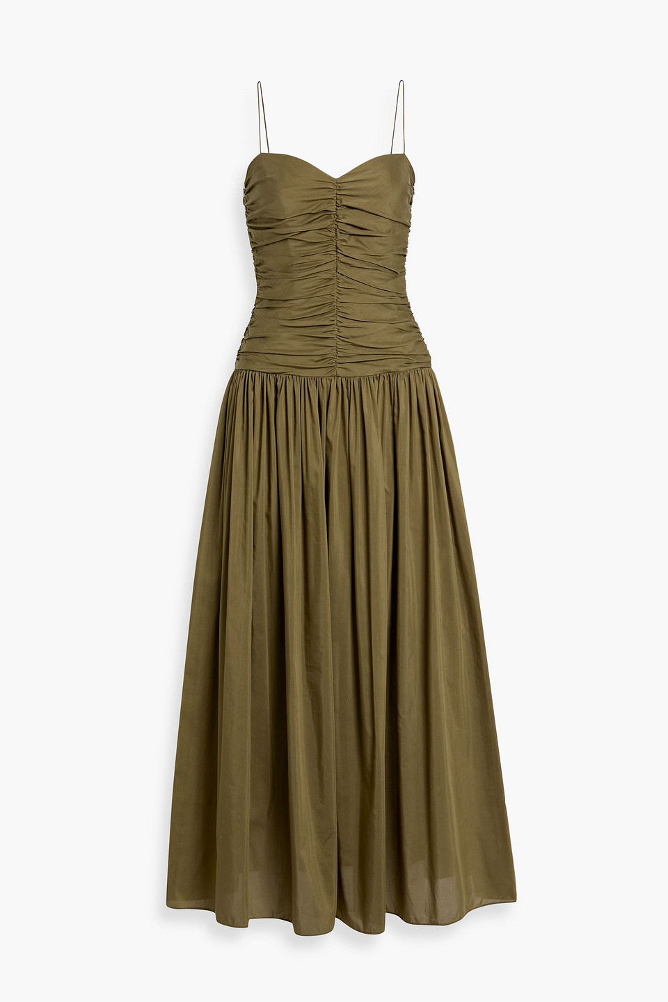 Matteau Gathered Cotton And Silk-blend Maxi Dress In Green