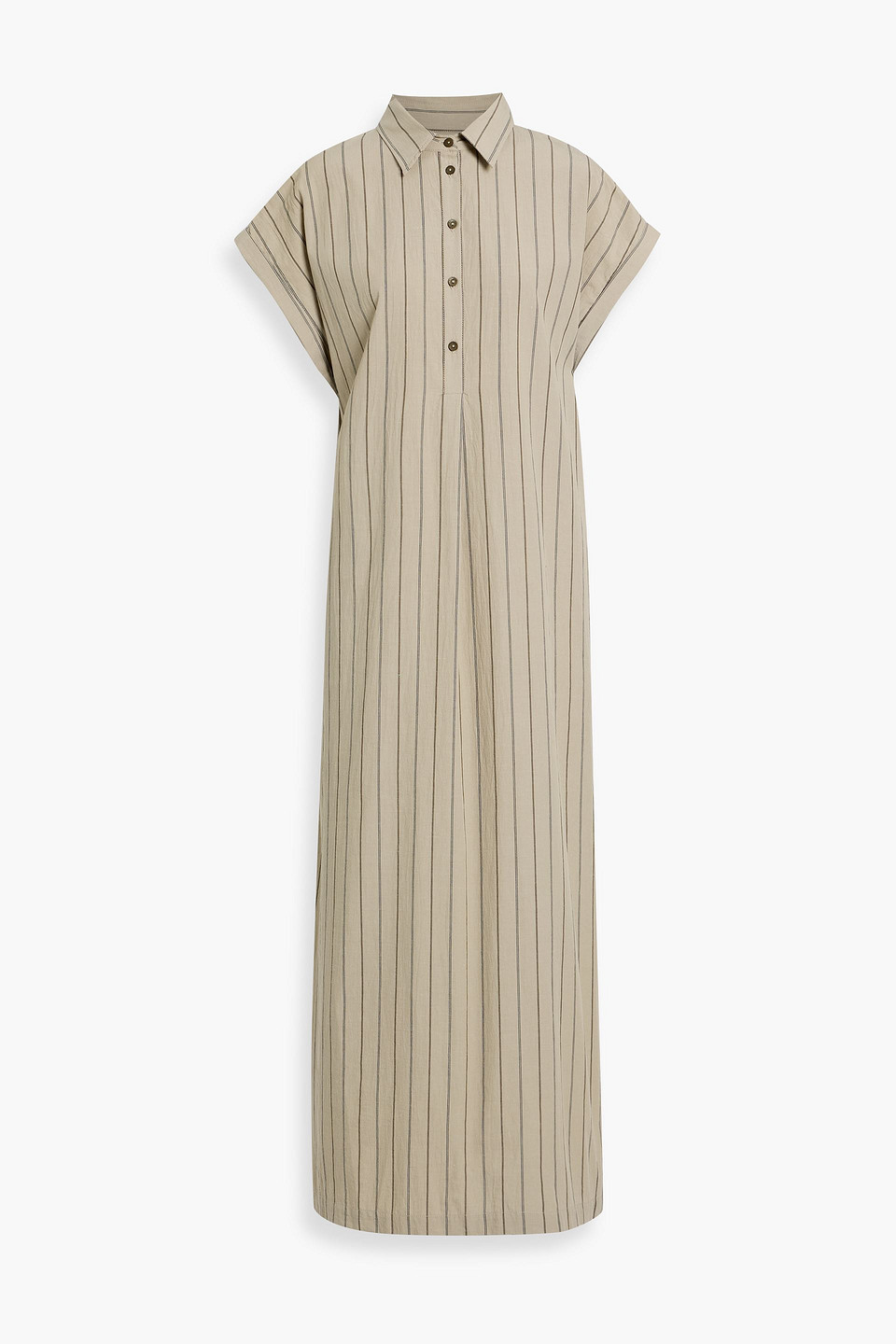 Matteau Striped Cotton And Linen-blend Maxi Shirt Dress In Brown