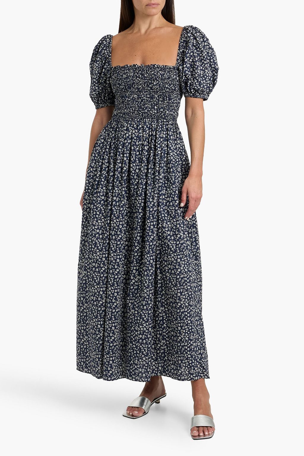 matteau cotton dress Matteau Shirred floral-print cotton-poplin maxi dress - Women - Navy Dresses