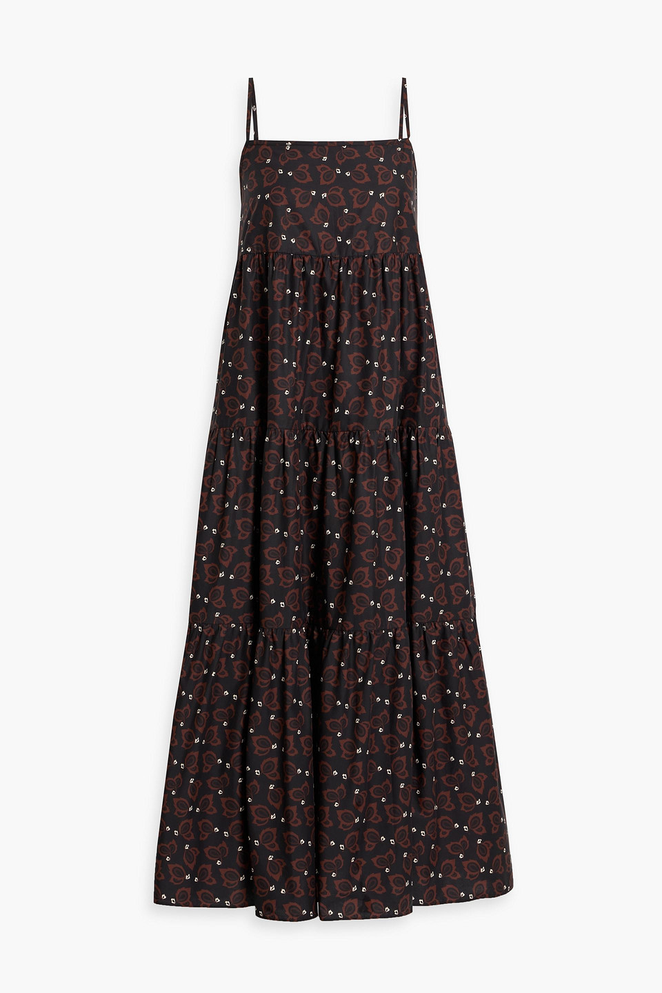 Matteau Tiered Printed Cotton-poplin Maxi Dress In Brown