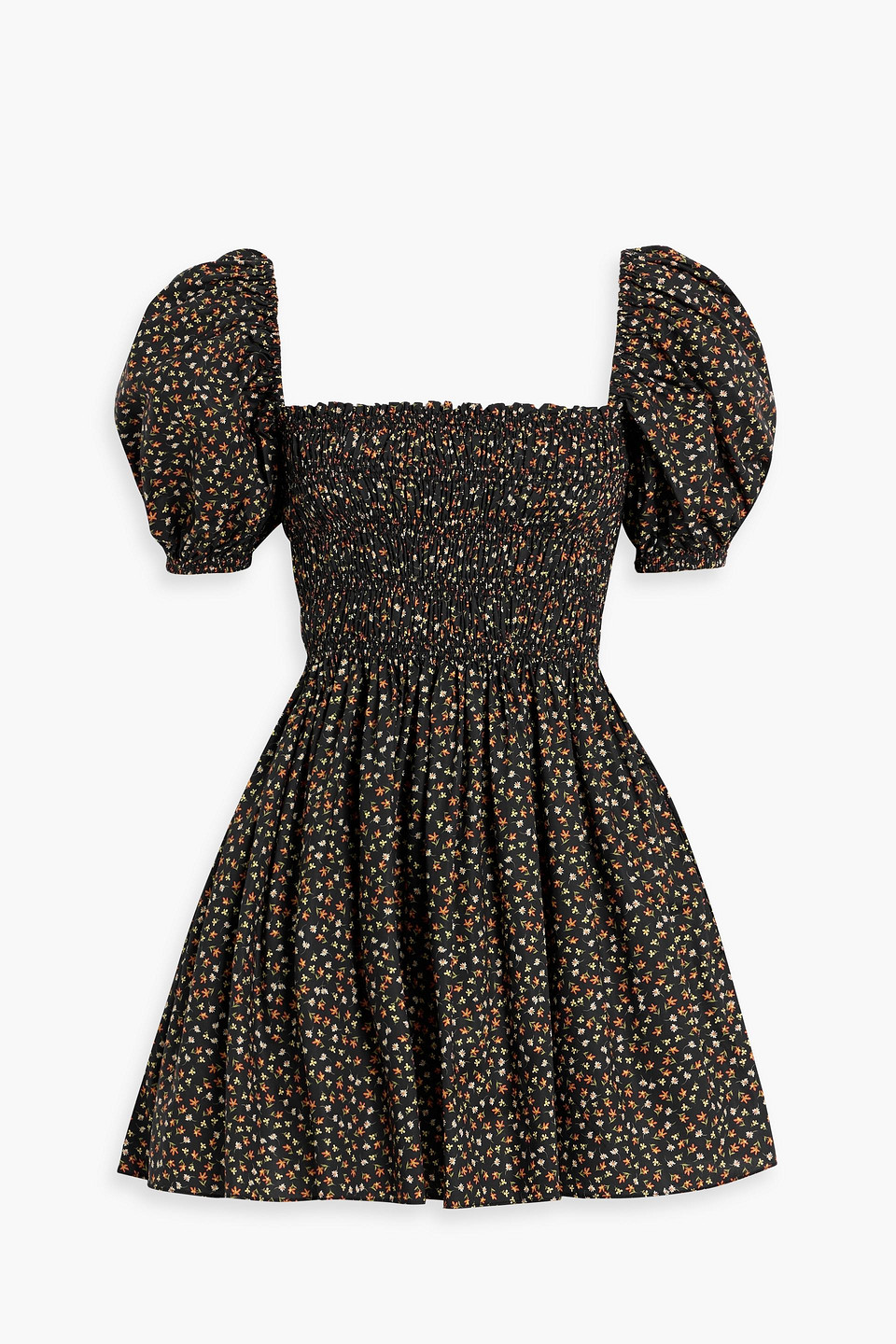 Matteau Shirred Floral-print Cotton-poplin Mini Dress In Burgundy