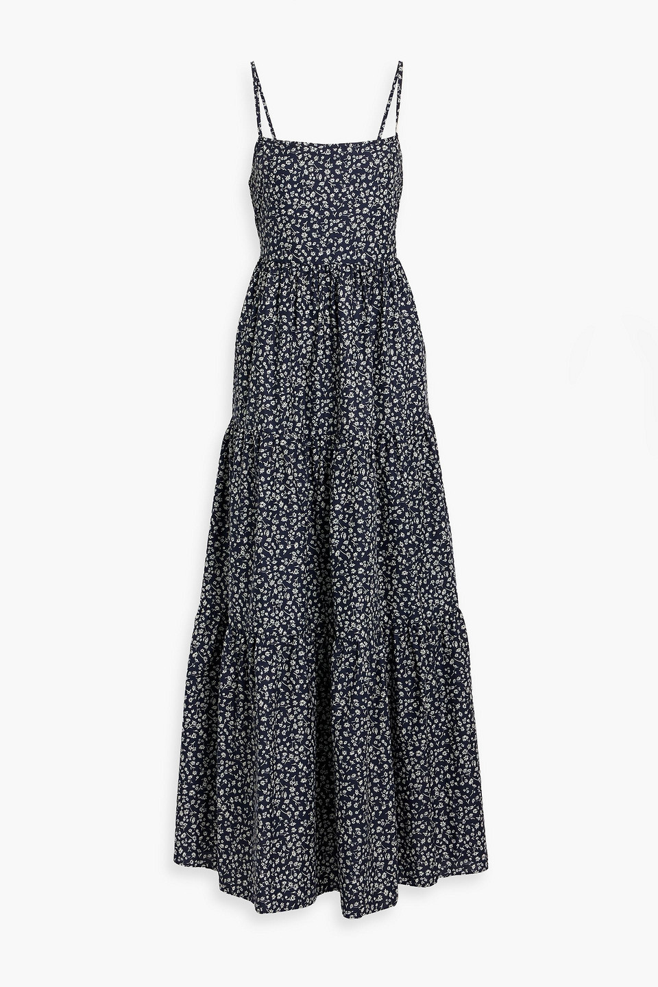 Matteau Tiered Floral-print Cotton-poplin Maxi Dress In Black