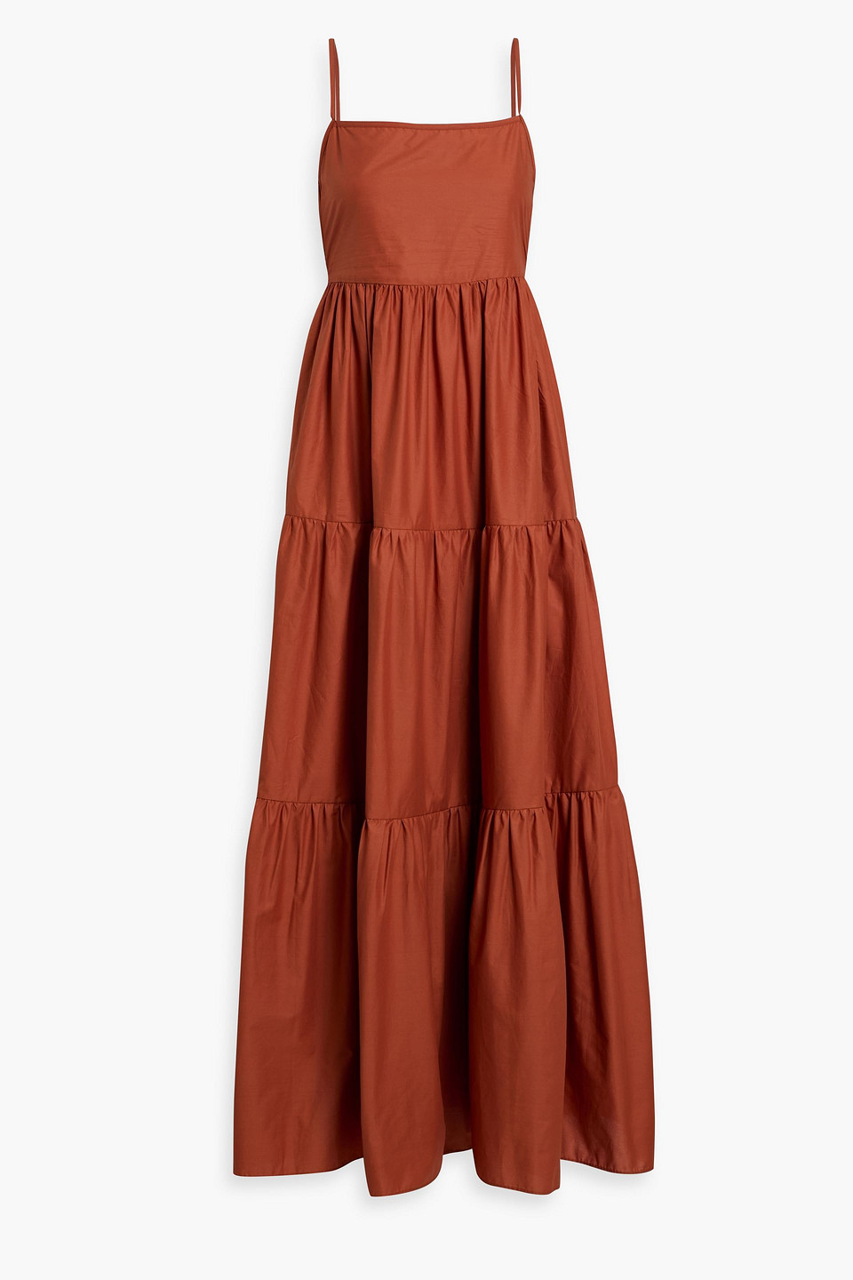 Matteau Tiered Cotton-poplin Maxi Dress In Brown