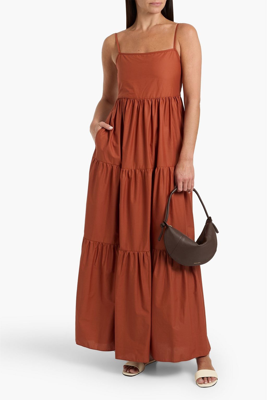 matteau brown dress Shop Brown Fitted Midi Dress With Side Ruching Detail - for Women | OUTZIDR