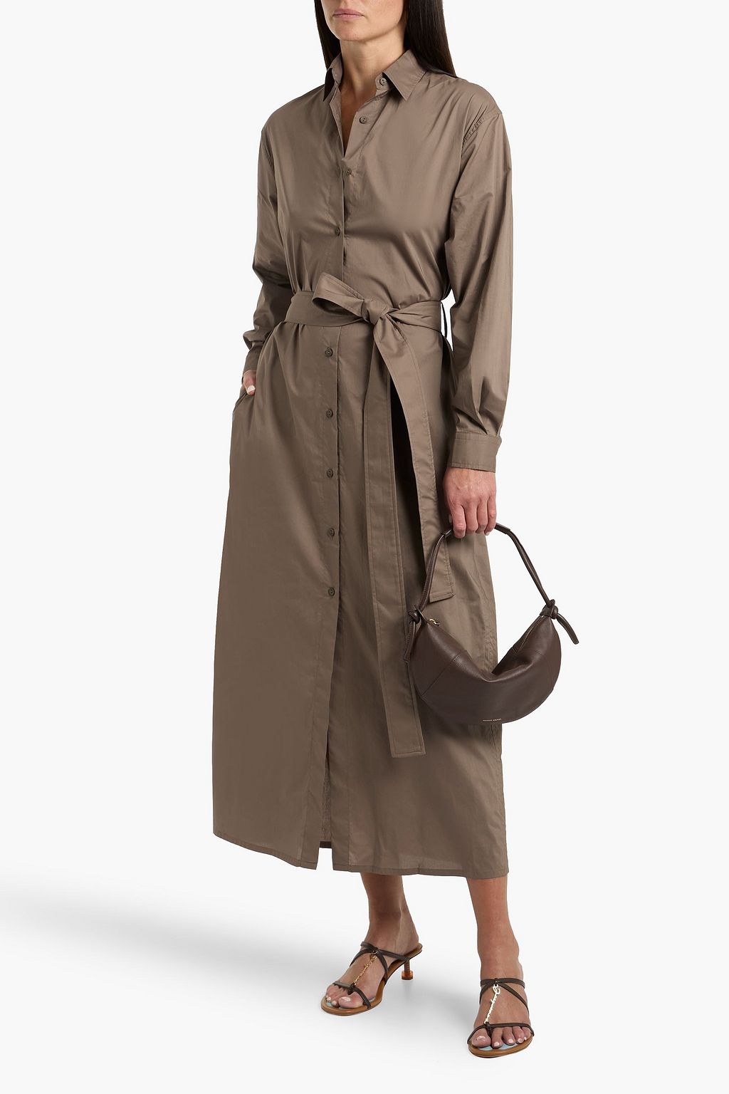 Matteau Cotton-poplin maxi shirt dress - Women - Taupe Dresses - 6