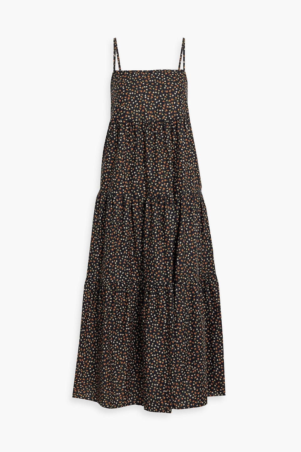 Matteau Tiered Floral-print Cotton-poplin Maxi Dress In Black