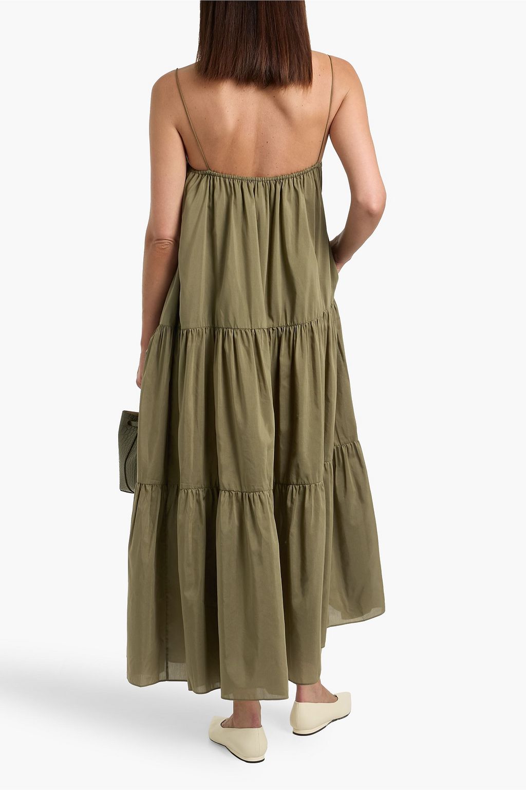 matteau green dress MATTEAU Shirred Organic Cotton And Silk-Blend Maxi Dress