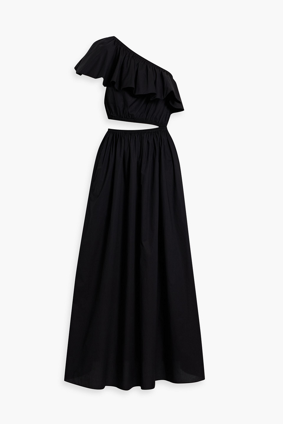Matteau One-shoulder Ruffled Cotton-poplin Maxi Dress In Black