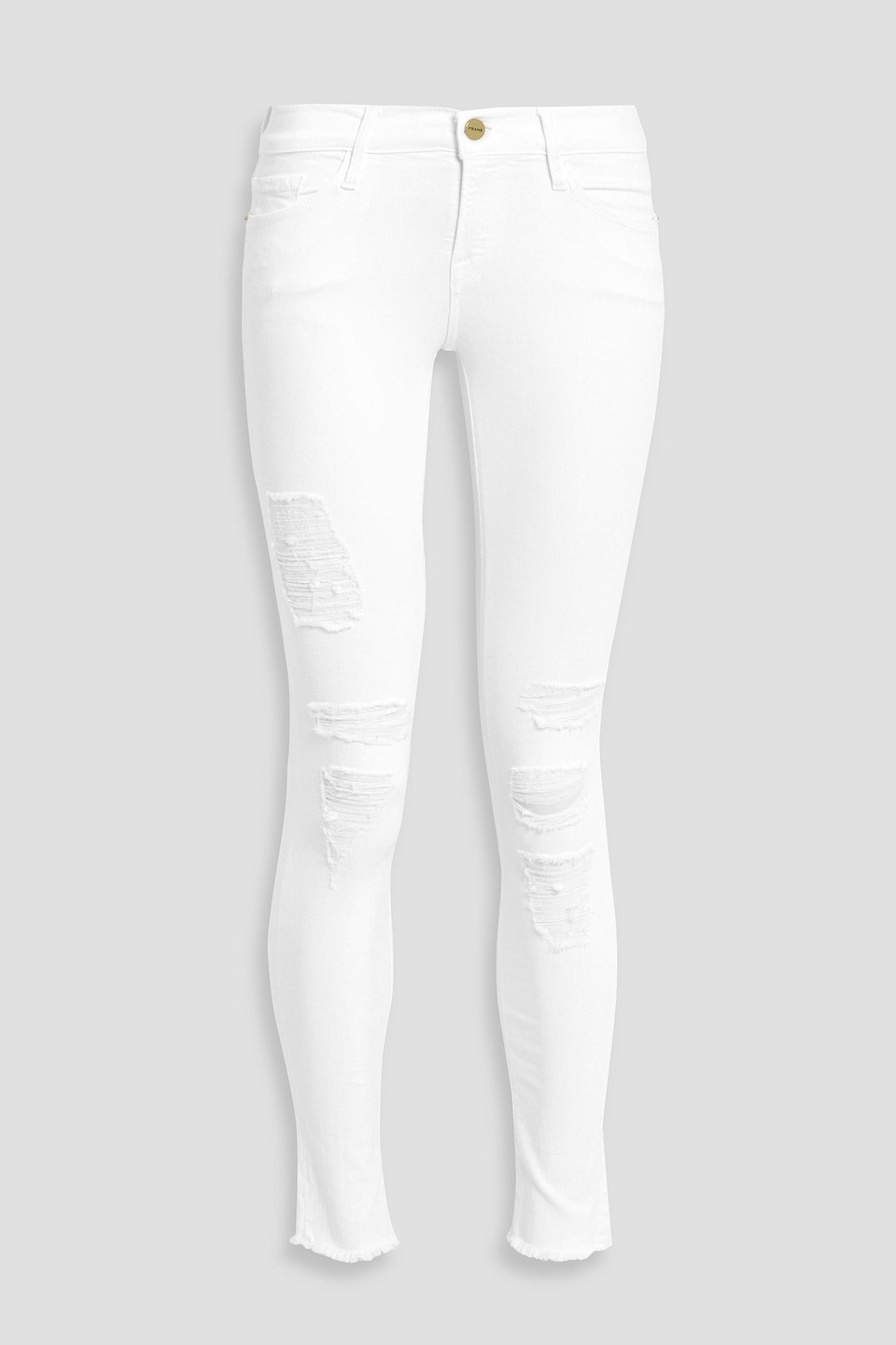 frame - le skinny rip distressed mid-rise skinny jeans - white - 25