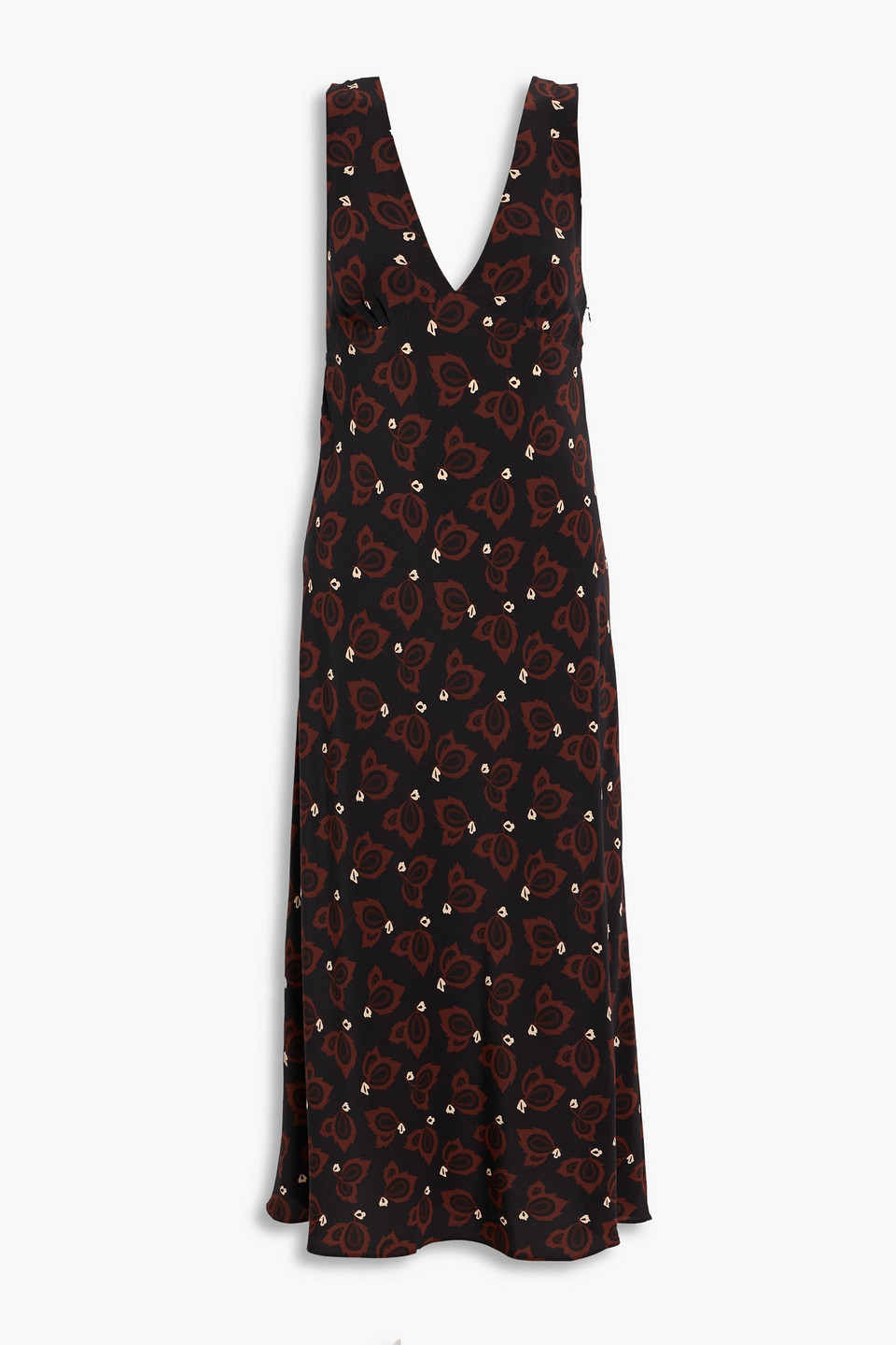 Matteau Printed Silk Crepe De Chine Midi Dress In Black