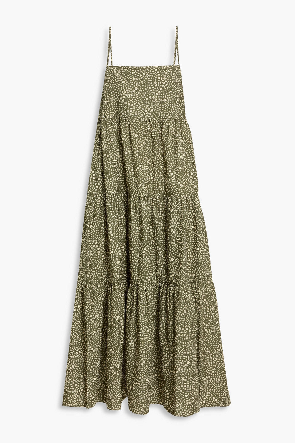 Matteau Tiered Floral-print Cotton-poplin Maxi Dress In Green
