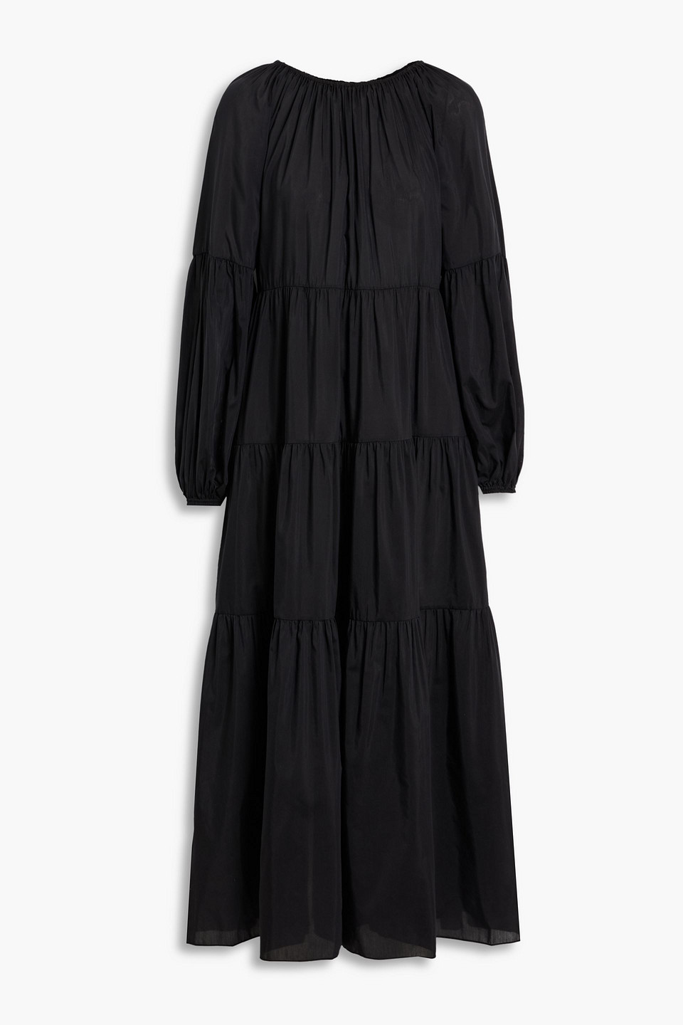 Matteau Tiered Cotton And Silk-blend Voile Maxi Dress In Black