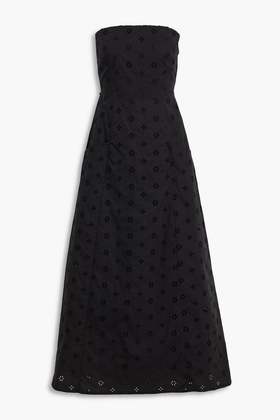 Matteau Strapless Cutout Broderie Anglaise Cotton Midi Dress In Black