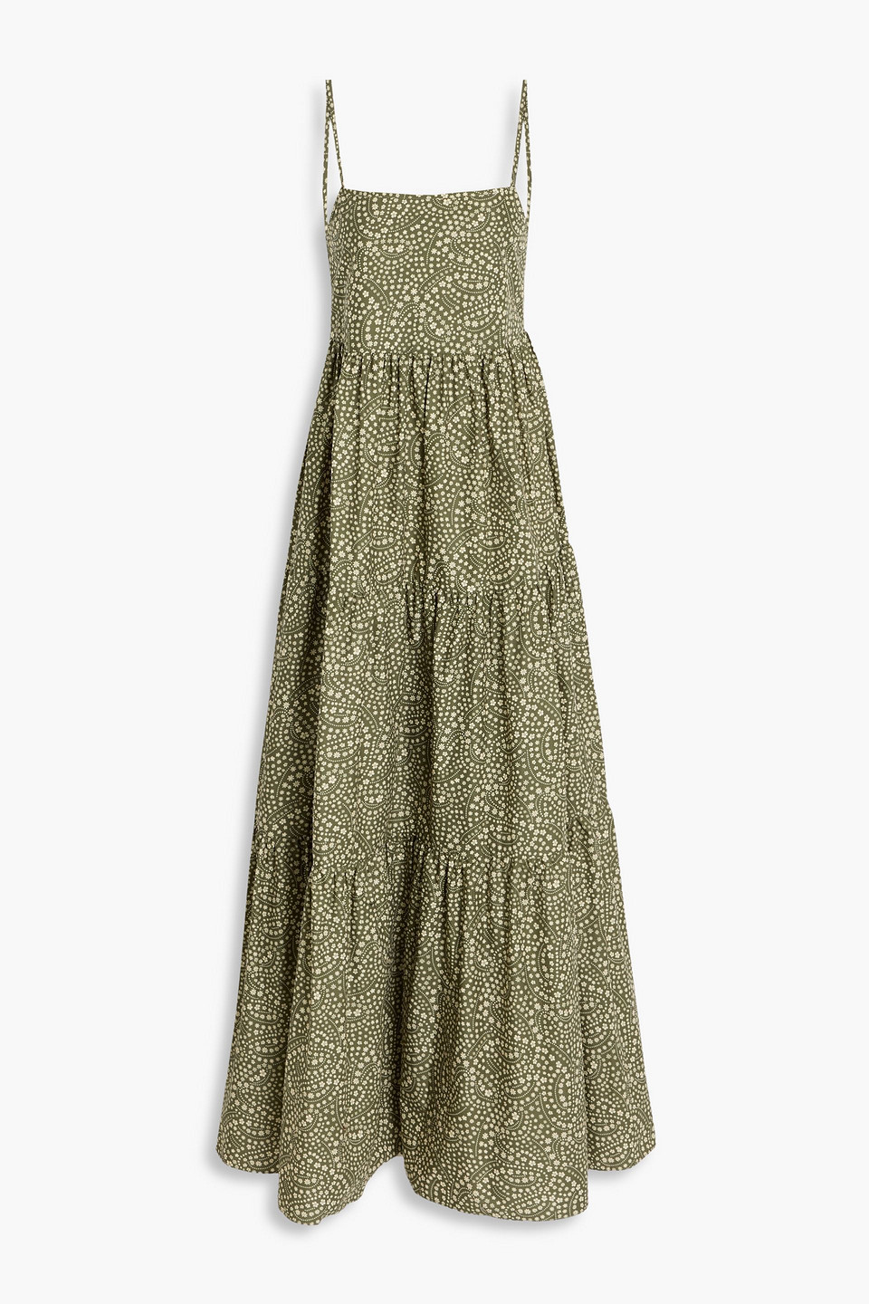 Matteau Tiered Floral-print Cotton-poplin Maxi Dress In Green