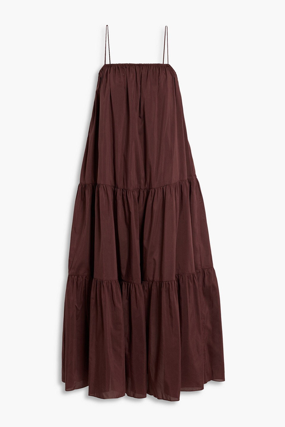 Matteau Tiered Cotton And Silk-blend Midi Dress In Burgundy