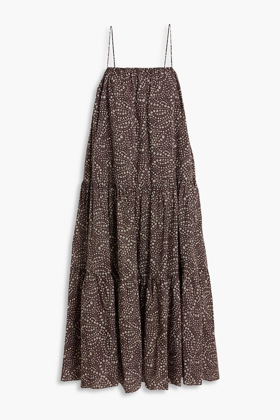 Matteau Tiered Floral-print Cotton And Silk-blend Maxi Dress In Brown