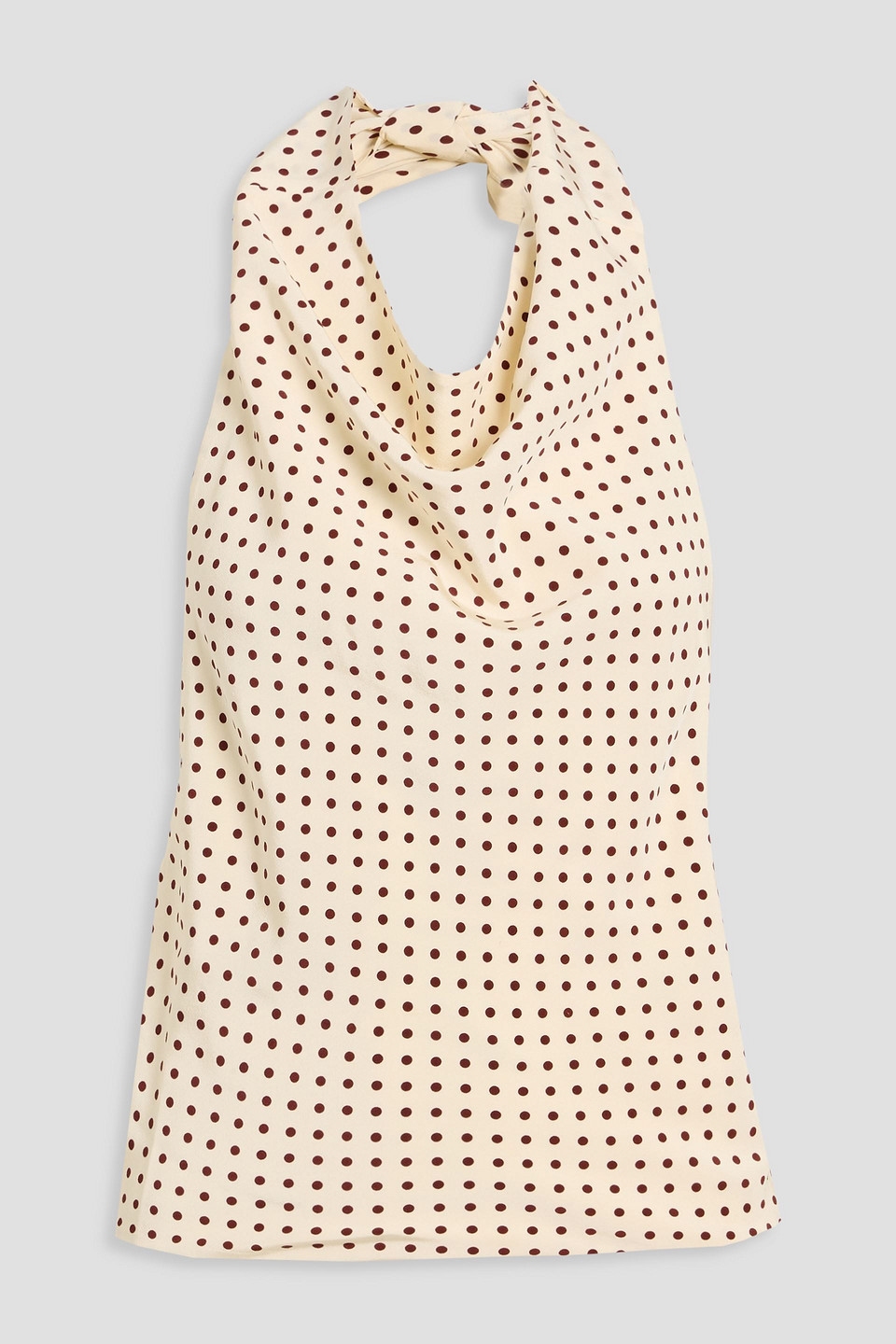 Matteau Draped Polka-dot Silk Crepe De Chine Halterneck Top In Brown