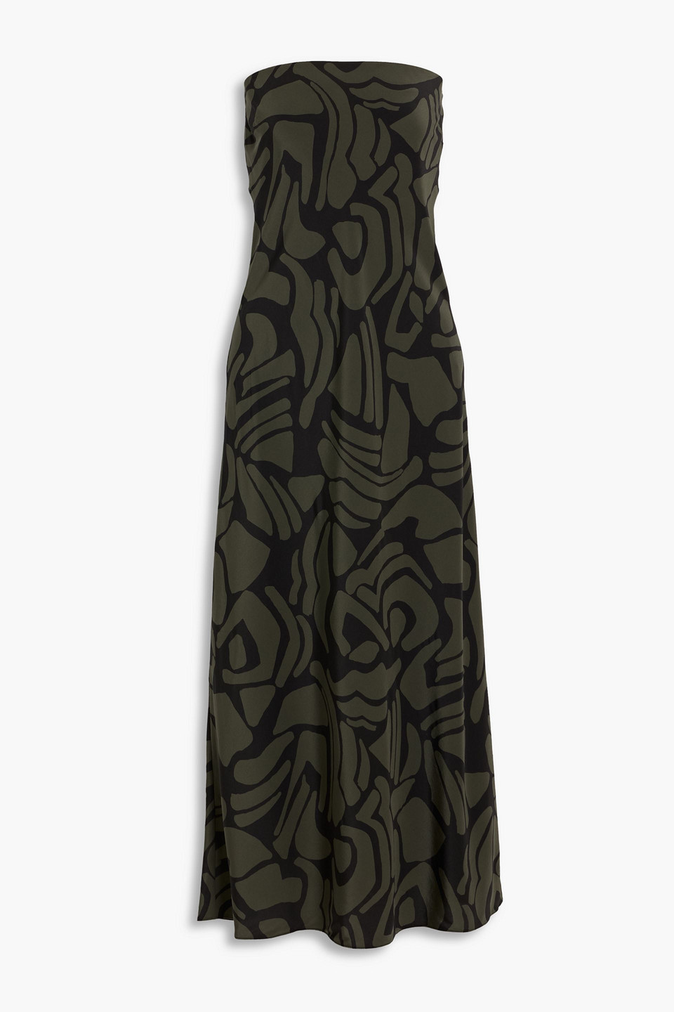 Matteau Strapless Printed Silk Crepe De Chine Maxi Dress In Green