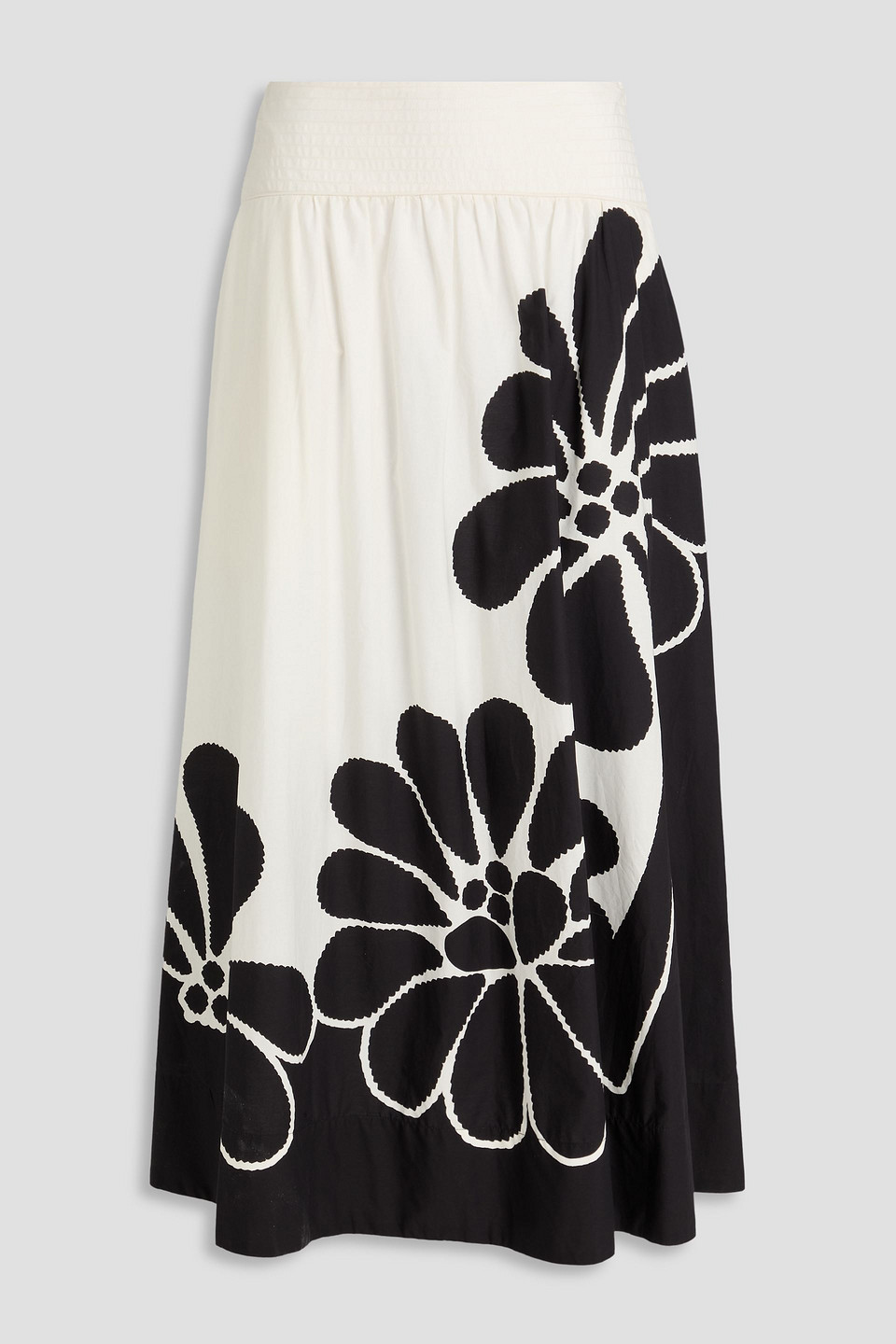 farm rio - floral-print cotton-poplin midi skirt - white - xs