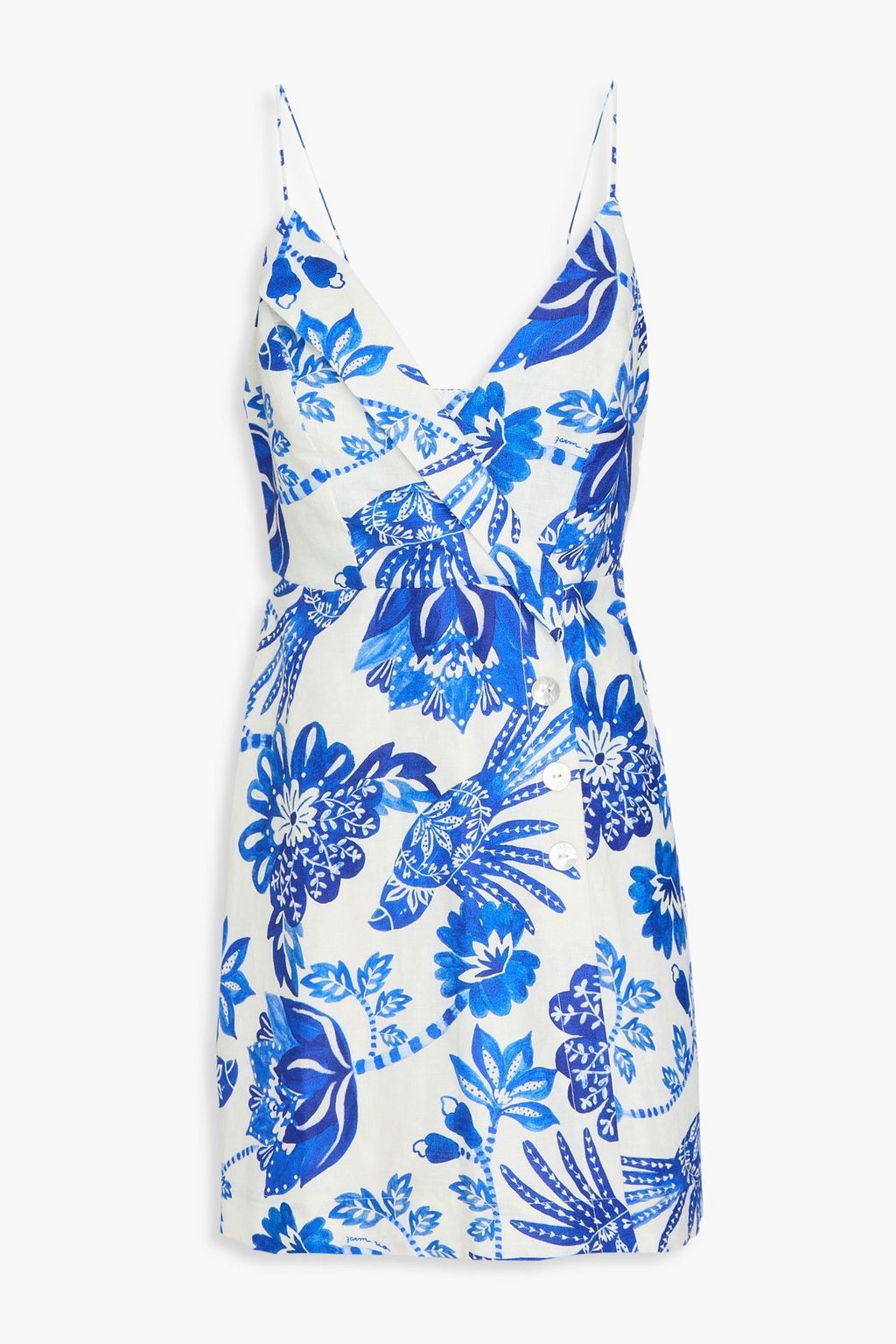 FARM RIO Wrap-effect floral-print linen mini dress | THE OUTNET FARM RIO Wrap-effect floral-print linen mini dress | THE OUTNET