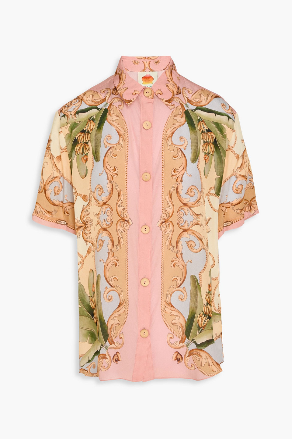 farm rio - printed crepe de chine shirt - pink - xxs