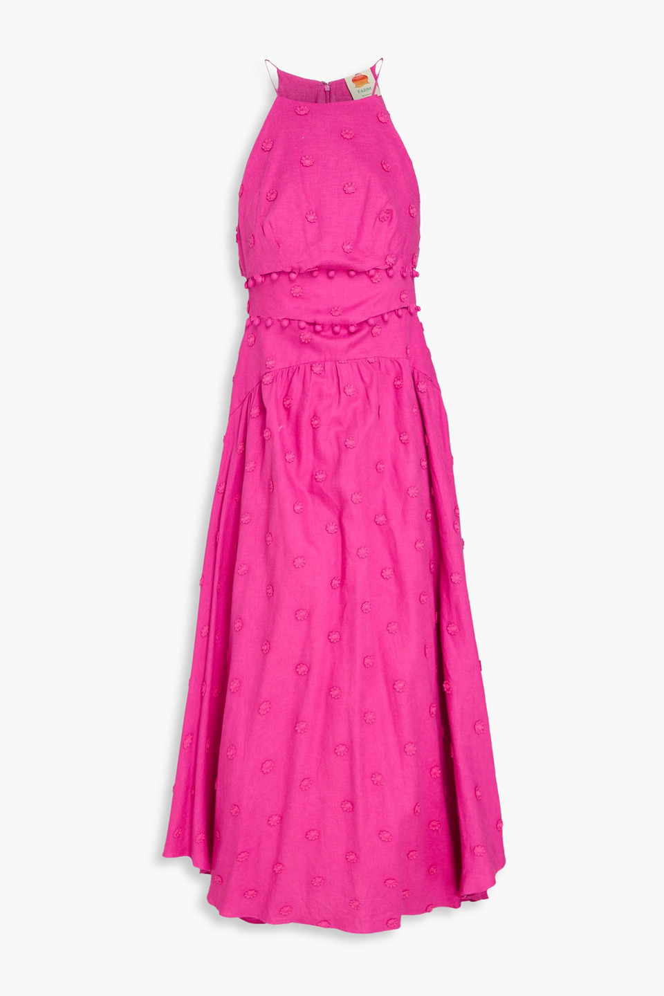 farm rio - floral-appliquéd linen-blend midi dress - pink - xl
