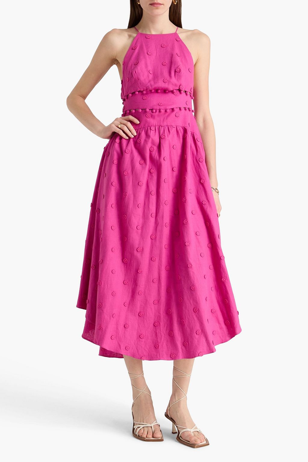 farm rio garden appliqu linen blend midi dress Floral Appliqu Linen Midi Dress (Women)