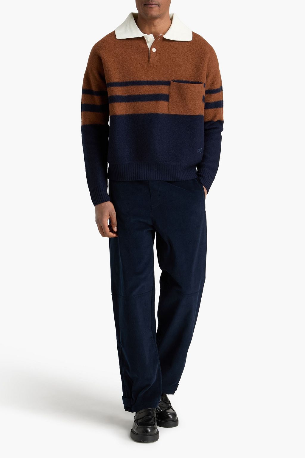 WALES BONNER Striped wool-bouclé polo shirt | THE OUTNET
