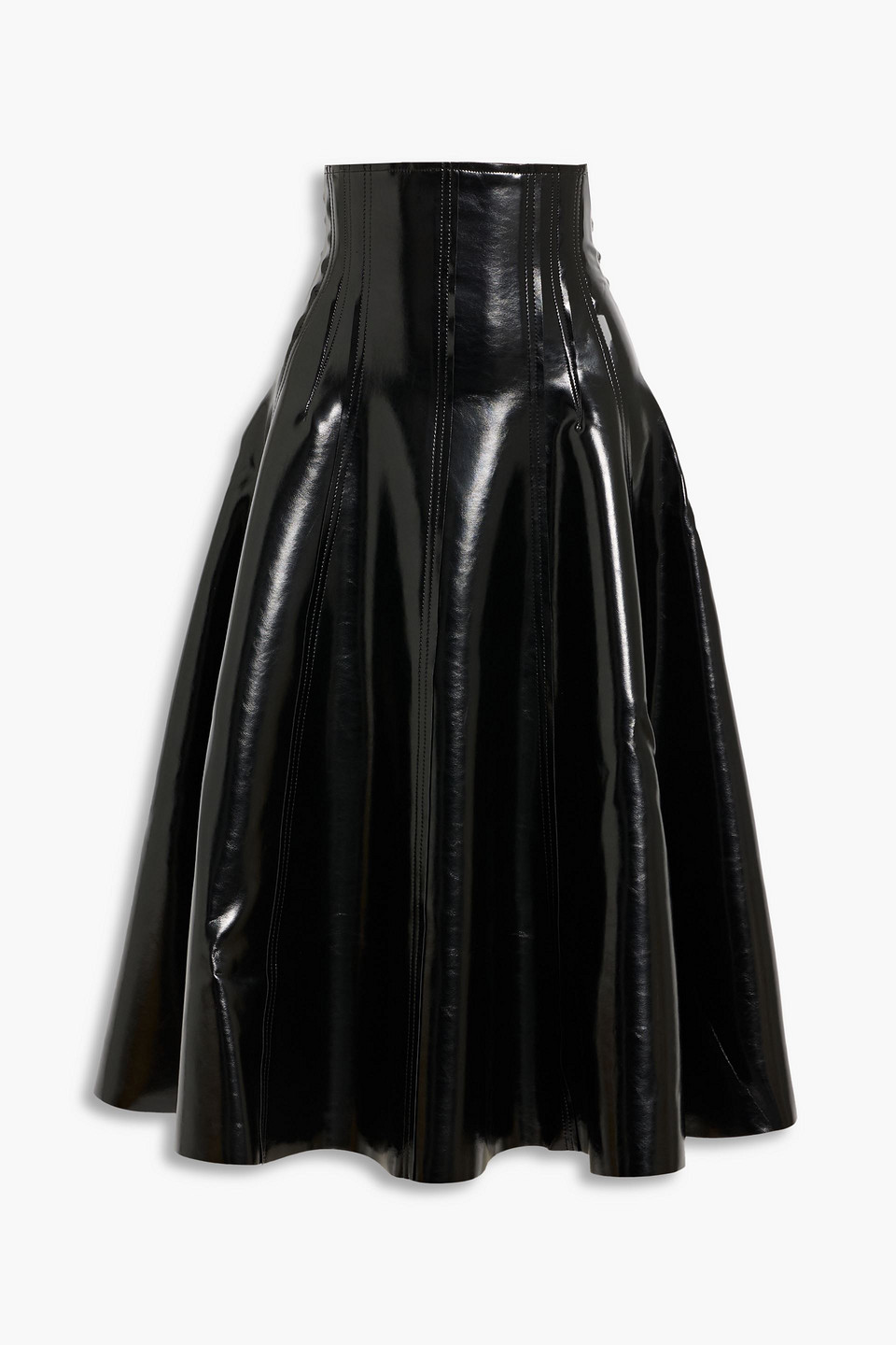 Norma Kamali Grace Flared Glossed Midi Skirt In Black