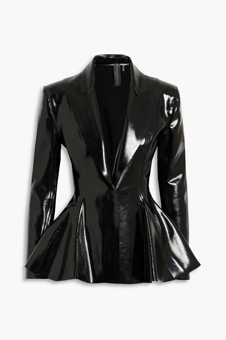Norma Kamali Belted Glossed Peplum Blazer In Black