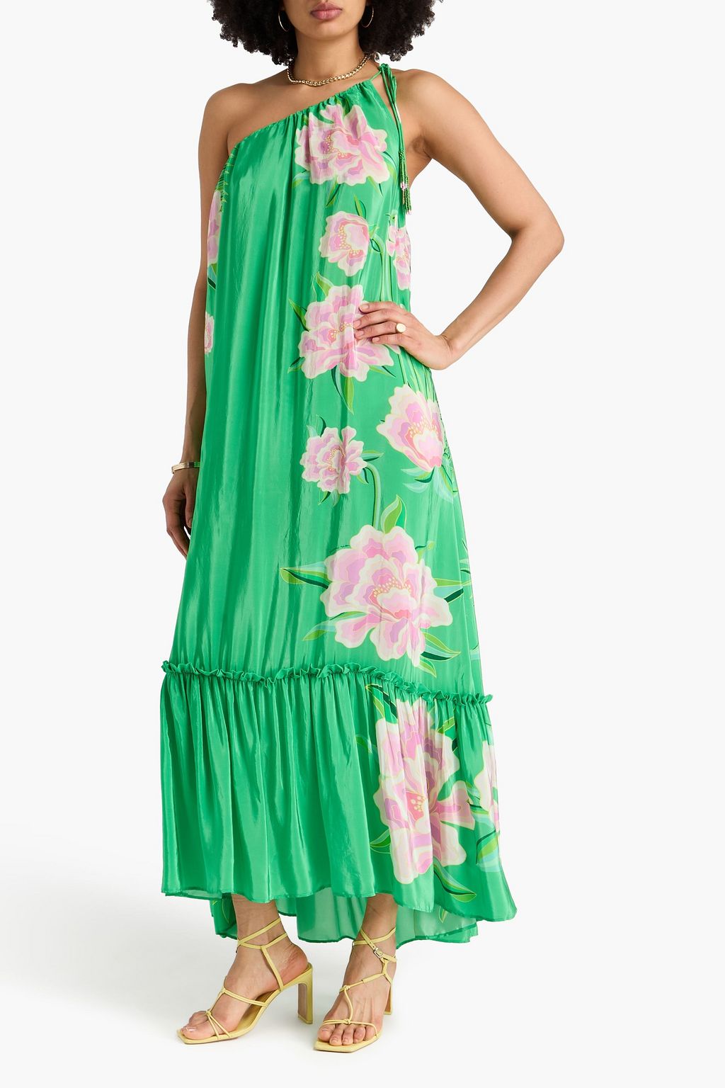 FARM RIO One-shoulder floral-print satin maxi dress | THE OUTNET FARM RIO One-shoulder floral-print satin maxi dress | THE OUTNET
